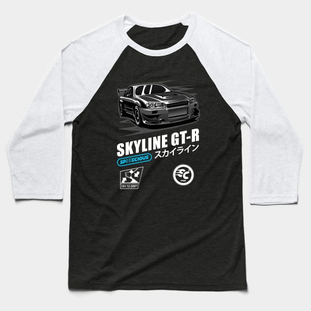 Black GT-R Skyline R34 Baseball T-Shirt by pujartwork